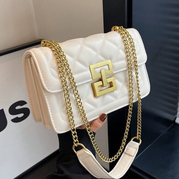 Beige Elegant Women's Square Chain Shoulder Bag Handbag - Picture 1 of 5